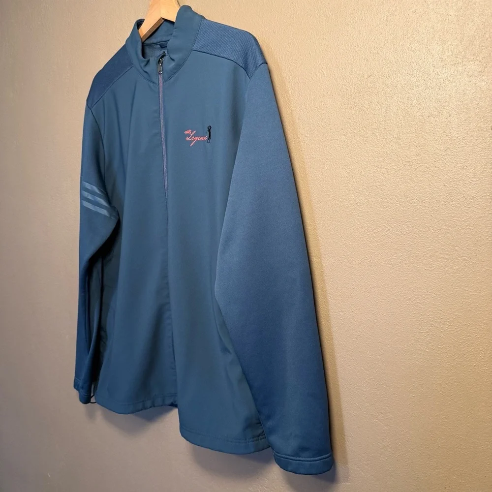Adidas Golf Mens Climastorm Hybrid Heathered Zip Up Jacket Mineral Blue Sz Large